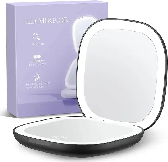 Compact Travel Mirror - Dimmable LED Light